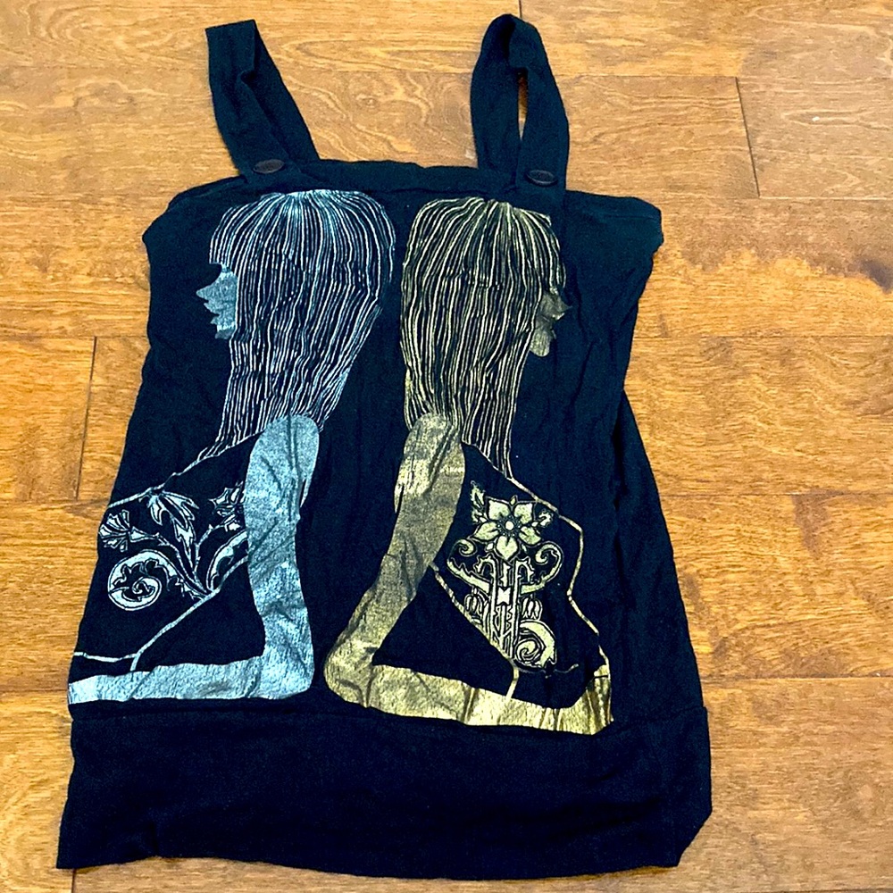 vintage graphic tank top with button details